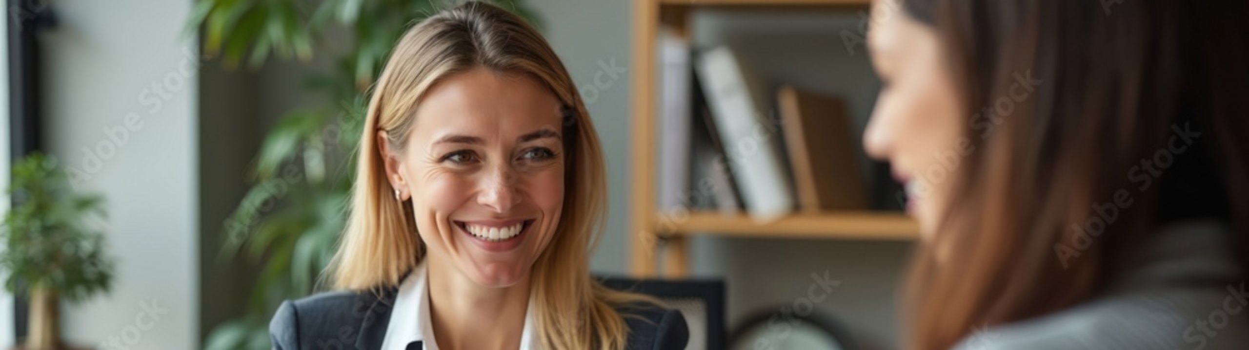 Zwei Personen führen ein Bewerbungsgespräch und besprechen Unterlagen.