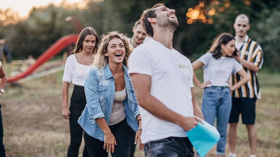 Employees playing a game - team building  