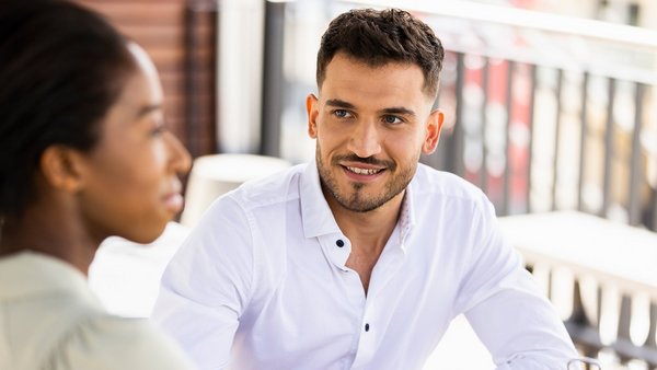 Two employees in feedback session