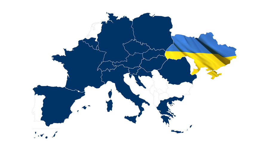 Europa-Karte mit Ukraine-Flagge
